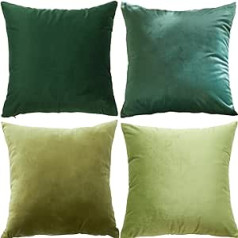 GONOVE Cushion Covers, 50 x 50 cm, Soft Velvet, Colourful Plain Cushion Cover, Set of 4, Decorative Cushion Covers for Sofa, Couch, Home, Living Room, Green Series 02