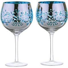 ARTLAND - Set of 2 Filigree Gin Glasses - Blue Electroplated Glasses, Mirrored Silver Finish, Boxed Gin Gift Set