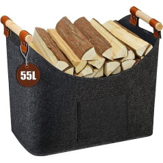 Vazillio Wooden Basket for Firewood XXL, Extra Large Firewood Basket, Felt Shopping Basket, Multifunctional Firewood Bag for Shopping Bag, Storage Space for Toys/Books/Clothes/Firewood