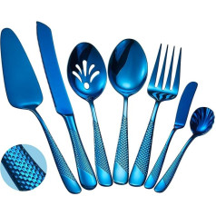 Xideman® 7-Piece Hammered 18/10 Stainless Steel Serving Cutlery Set - Hostess Cutlery Set with Cake Knife and Cake Server (Blue)