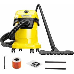 Kärcher WD 3 V-17/4/20 Wet/Dry Vacuum Cleaner with Cartridge Filter, Fleece Filter Bag, 1000 W, Plastic Container: 17 L, Suction Hose: 2 m and Hose Storage, Blow Function, Floor and Crevice Nozzle