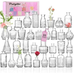 Pulyibo Glass Bud Vase Set of 33 Pieces, Small Vases for Rustic Wedding Centrepieces, Mini Vases Bulk Home Table Flower Decor, Clear Vases in Bulk