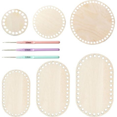 Vueinrg Pack of 6 Basket Base for Crocheting, Crochet Basket, Wooden Base, Wooden Base for Crocheting, Circle Blank Crochet Basket with Thread Hooks for DIY Supplies Crafts, 10/15/20/30 cm, Oval/Round