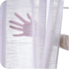 Topfinel Pack of 2 Linen Curtains with Eyelets, Voile Curtain, Semi-Transparent, Living Room, Modern Curtains, Linen, 140 x 240 cm, White