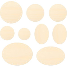 9 x Round Oval Wooden Basket Base Set, Basket Base Round Shapes, Basket Base Made of Wooden Basket Cane Wicker Woven Board Round Circle Blank Crochet Basket Wooden Base (Basket Base - 9 Pieces, 7 ~ 24