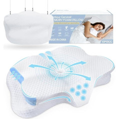 MONKROY Ergonomic Pillow, Memory Foam Pillow, 2 Pillowcases, Ergonomic Side Sleeper Pillow, Orthopaedic Pillow, Neck Support Pillow for Side, Back & Stomach Sleepers