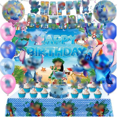 Blue Decoration Birthday, 43 Pieces Cartoon Birthday Party Supplies, Balloons Birthday Boy Girl, Bluey Birthday Decoration Set with Banner, Cake Topper, Cartoon Blue Theme Party Decoration