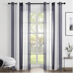 Topfinel Transparent Eyelet Curtains, Voile Curtains with Stripes, Decorative Curtain