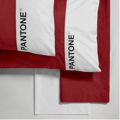 SWEET HOME Pantone™ - Single Bed Sheet 150 x 280 cm, Pillowcase 50 x 80 cm, Fitted Sheet 90 x 200 cm, 100% Cotton Percale 200, Thread Count 50 cm, Bordeaux Deaux/B White