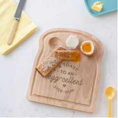 A Toast to the Egg-cellent Couple Board - Unique Wedding Anniversary Engagement Housewarming Gift Idea for the Bride and Groom - Funny Pun Design Natural Wood Step Mum