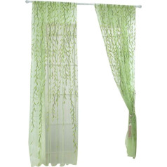 WINOMO Salix Leaf Pattern Window Curtain Willow Window Panels Curtains Pure Voile Tulle for Living Room Bedroom Balcony 78 x 39 Inches (1 Piece, Green)