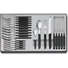 VICTORINOX Swiss Modern 24 Piece Cutlery Set for 6 - Black - Includes Sharp Knife with Serrated Edge and Plastic Handles