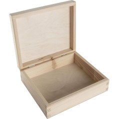 Rectangular Wooden Box with Lid | 19 x 16.5 x 6 cm | Unpainted & Untreated Plain Decorative Pine for Crafts Decoupage | Jewellery Memory Box Storage Box