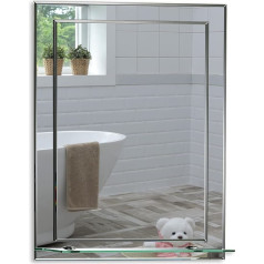 Schöner rechteckiger Badezimmerspiegel mit Ablage, modern und stylish, 2 Lagen Glass, mit abgerundeten Kanten, Wandbefestigung, Badspiegel, Wandspiegel, abgeschrägte Kante, Spiegel 70cm X 50cm