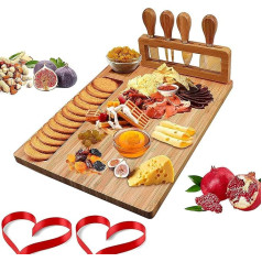 Cheese Board with Cheese Knife Dinner Set Serving Platter Charcuterie Boards Party Trays Personalised Wooden Gift for Housewarming, Christmas, Wedding, Birthdays, Anniversary (Bamboo)