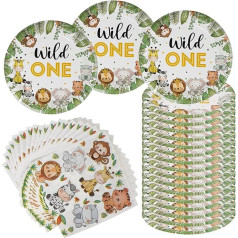 Jungle Safari Party Decorations, Pack of 40 Jungle Animals Theme Party Decorations, Wild One Birthday Party Supplies Decoration, Jungle Safari Plates and Napkins for Baby Shower, Birthday Party