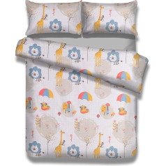 AmeliaHome Children's Bed Linen Set 135 x 200 cm with 2 Pillowcases 100% Cotton Kids Safari Friends