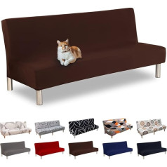 Lydevo Sofa Cover without Armrests 3 Seater Sofa Bed Cover Stretch Armrest Sofa Bed Cover Armless Clic Clac Elastic Couch Cover Futon for Folding Couch without Armrests, Coffee