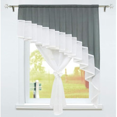 SCHOAL Net Curtain, Country House Bistro Curtain with Drawstring, Voile Curtains, Transparent Curtains for Living Room, W x H 120 x 140 cm, Pack of 1, Grey