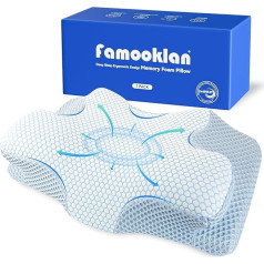 Famooklan Orthopaedic Pillow, Ergonomic for All Sleep Types, Side Sleeper Pillow, Neck Support Pillow, Ergonomic Sleeping Pillow for Neck and Shoulder Pain, Blue