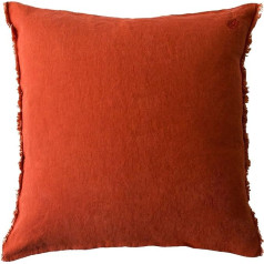 Stay Here Cushion Cover - Soft Linen Cushion Cover - Plain Woven - with Fringes Made of Natural Materials - 50 x 50 cm - 290 Rust - by 'zoeppritz since 1828'