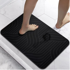 Homlab Bath Mat, Non-Slip Bathroom Rug, Absorbent Bath Mat, 40 x 60 cm, Quick-Drying Bath Mat, Home, Bath Mat, Absorbent, Washable, Water-Absorbent (Black, Classic)