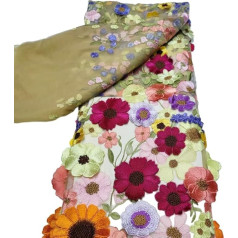 3D Embroidered Floral Lace Fabric, Colorful Floral Embroidery Mesh Gauze Garment Fabric for Party Wear DIY Sewing Embellishments Crafts (Style E)