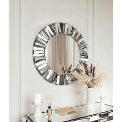 CARME Knightsbridge Round 3D Mirror Glass Effect Wall Mirror Design for Bedroom Living Room Hallway (Grey Silver)