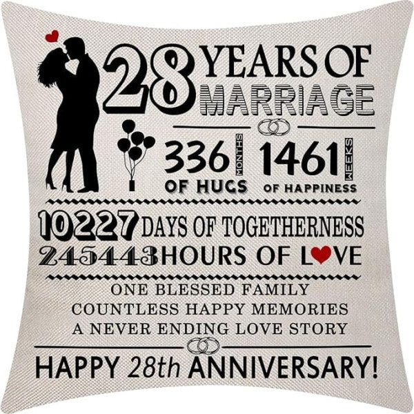 28th Wedding Anniversary Cushion Cover 18 x 18 Inch 28 Years of Marriage Gift Marriage Keepsake Decoration Gift for Couples Parents Women Men Husband Wife Wedding Anniversary (28)