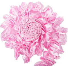 GORGECRAFT 5 Yards Ruched Satin Lace Ruffle Ribbon 3D Pleated Chiffon Edge Trim Ribbon Fabric Decorative Applique Trim for Crafts Sewing Wedding Dress Skirt Headpiece Decoration Pink