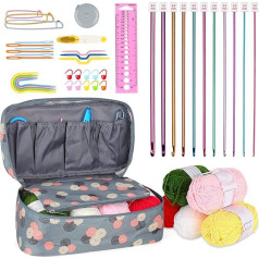 Aeelike Blue Flowers Tunisian Crochet Hook with Wool and Accessories, 46 Pieces Tunisian Crochet Hooks Set with Portable Bag, 2.0-8.0 mm Tunisian Afghan Crochet Hook Set for Beginners, Children,