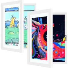 Pack of 2 Kids Art Frames with Front Opening A4, Kids Artwork Display Storage Frame Changeable, Kids Multiple Picture Frames Drawing Hanging Art, Holds 150 Pieces, White