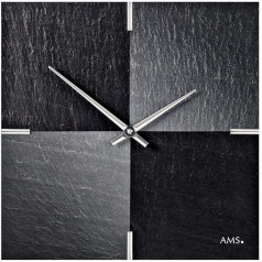 AMS 9520 Wall Clock Quartz Slate Natural Slate with Aluminium Slate Clock Chess