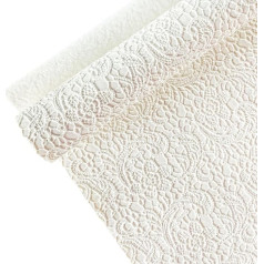 XHT Synthetic Craft Fabric Vintage Flower Textured Retro Plain Lace Embossed Faux Leather for Bags Purses DIY Handmade 30x135cm White UK-412192