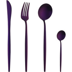 Buyer Star Cutlery Set, 16 Piece Stainless Steel Cutlery Set with Knife/Fork/Spoon, Service for 4, Titanium Coated Utensil Set - Matte & Dishwasher Safe (Purple)