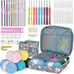 Katech 95-Piece Crochet Hook Set, Crochet Set for Beginners with Soft Handle, Crochet Hooks, Acrylic Yarn Balls, Yarn Knitting Accessories & Crochet Bag, Complete Portable Crochet Hook Set (Blue)