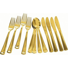 18 Piece Metallic Shiny Plastic Cutlery Set Tableware Cutlery Forks Spoons Knives Birthday Party Wedding Dessert Picnic BBQ Kitchenware Color (Gold)
