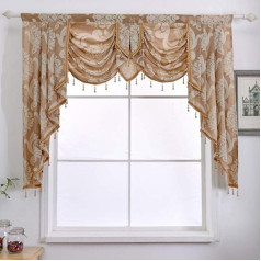 NAPEARL Waterfall Shaped Window Valance Damask Valance for Living Room with Beads, Jacquard Swag Valance for Window (1 Valance Beige, 155cm Width)