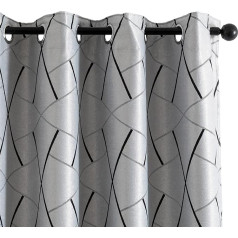 1 Pair Grey Opaque Geometric Pattern Curtains Black Insulated for Living Room Bedroom Office Balcony Door Window 2 Panels with Grommet (Grey and Black, 140 x 280 cm)
