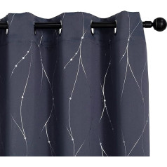 1 Pair Blackout Curtains Thermal Soft Mesh Pattern Silver Insulated Curtain for Living Room Bedroom Indoor 2 Panels with Eyelets (140 x 285 cm, Grey)