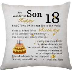 18th Birthday Son Cushion Cover, Gift for Boys and Men, Personalized 18th Birthday Gift for Son, Gifts from Mom and Dad, Throw Pillow Case (18th Generation)