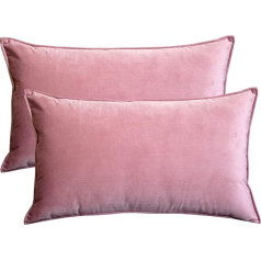 Lutanky 2 Pack Velvet Pillow Covers Decorative Square Soft Flange Cushion Covers for Sofa Bedroom with Invisible Zipper (Pink, 12x20 inch, 2 Pack)