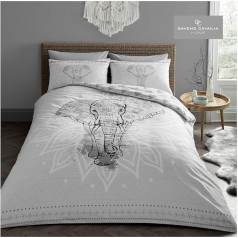 Gaveno Cavailia Elephant Double Grey 3-Piece Cotton Blend Duvet Cover Set Reversible Printed Easy Care Duvet Cover + 2 Pillowcases