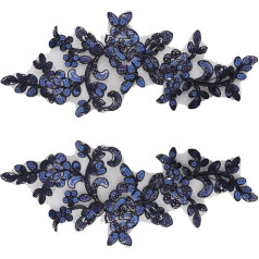 Harilla 1 Pair Lace Applique Lace Trim Floral Embellishments Ornaments Embroidered Applique for Wedding Dress Costume Decorating Dark Blue