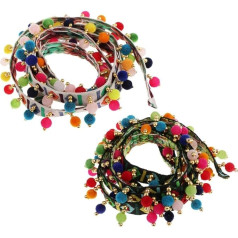 misppro 2 Stück ethnische Stil Regenbogen Pom Pom Ball Bommel Quaste Fransen Trim Band Nähen Applikationen