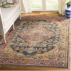 SAFAVIEH Harmony Collection Traditional Rug for Living Room Dining Room Bedroom Short Pile Navy and Gold 4ft x 72in