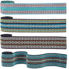 PandaHall 2 Inches / 5 cm Jacquard Elastic Band, 3.6 m Ethnic Flowers Trimming Embroidered Woven Ribbon Boho Fabric Sewing Band Fringe Decor Trimming for DIY Clothing Curtain Embellishment Decoration