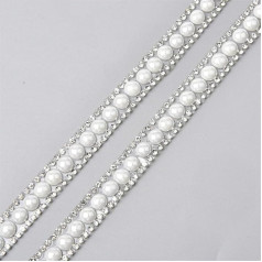 3/5Y 1cm Wide Self Adhesive Rhinestone Pearl Sticker Trim Crystal Ribbon Rhinestone Applique White 1cm 2.7m # Iron on