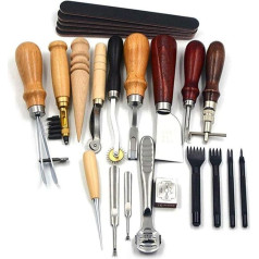 Fydun Leather Sewing Tools 19 Pieces Leather Tool Set DIY Leather Craft Stitching Carving for Carpets Coats Saddle Making