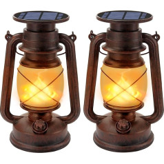 Fortand Vintage Solar Lantern, Pack of 2 Solar Lantern for Outdoor Hanging Garden Lights, Retro Design, LED Storm Light, Waterproof LED Solar Light with Flame Effect, LED Lanterns for Outdoor Use
